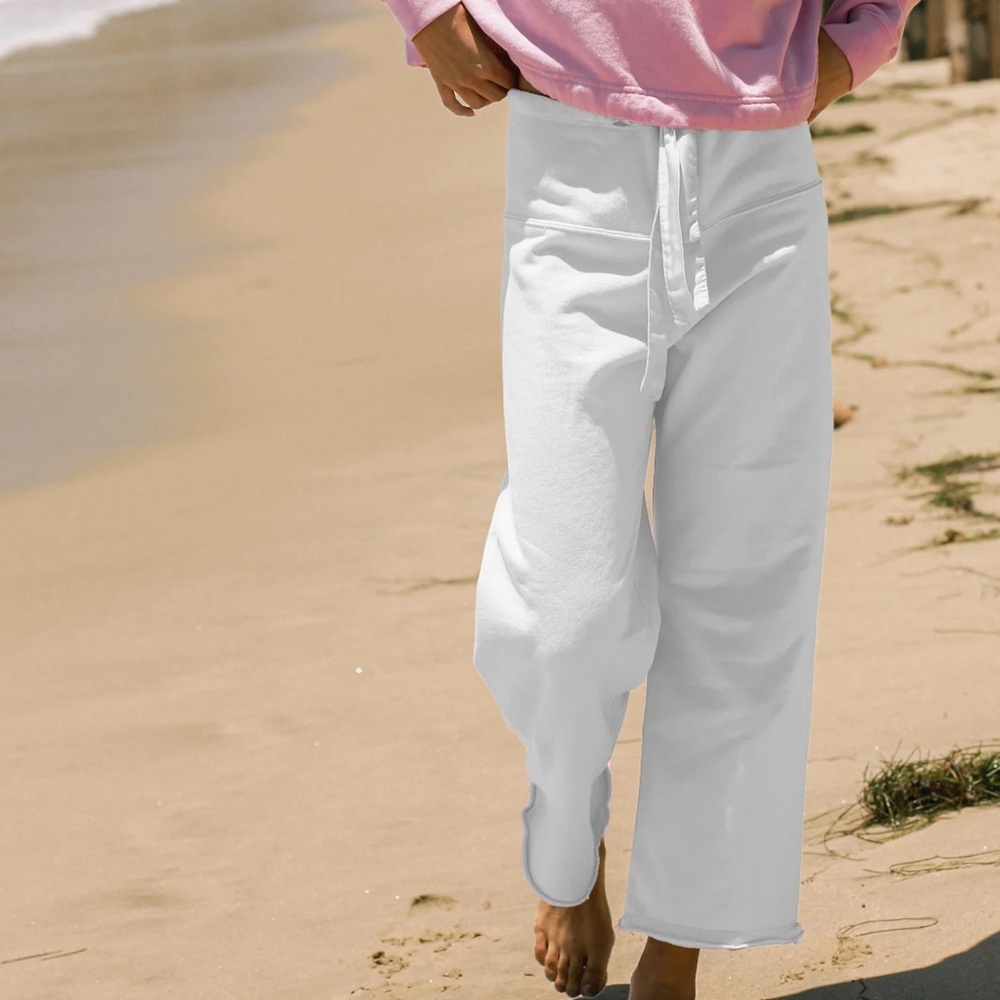 Cali By Cali Dreaming White French Terry Cozy Cotton Palmer Pants Size M/L